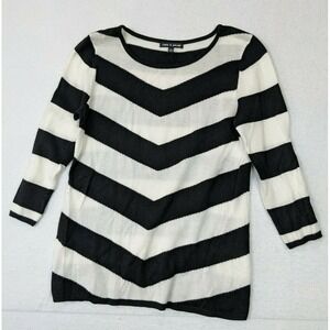 Cable Gauge Womens Sweater Pullover Sz M Viscose Blend Black‎ White Stripe